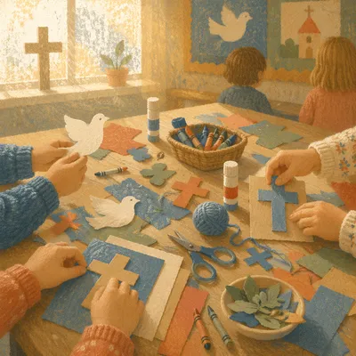 Sunday School Children Crafting Paper Doves