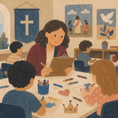 Sunday School Craft Time in Church Classroom