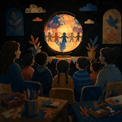 Sunday School Children Admiring Glowing Craft Globe