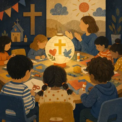 Sunday School Children Craft Activity Scene