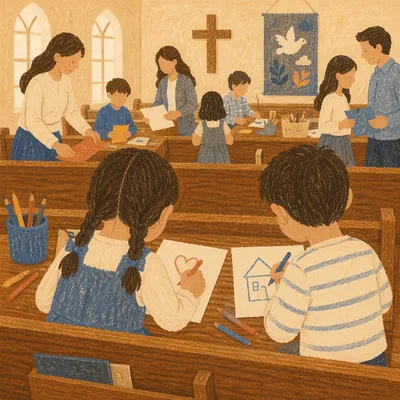 Sunday School Children Craft Time in Church