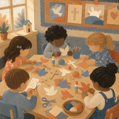 Sunday School Children Crafting Paper Doves