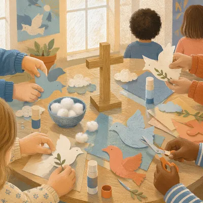 Sunday School Children Crafting Paper Doves