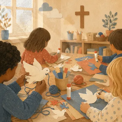 Sunday School Children Making Dove Crafts
