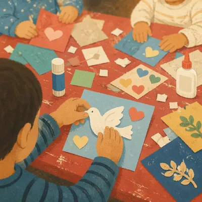 Sunday School Children Making Dove Craft