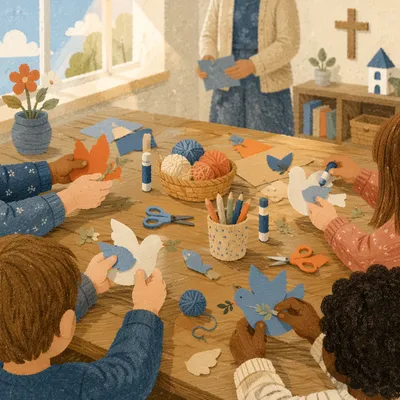 Sunday School Children Making Paper Doves
