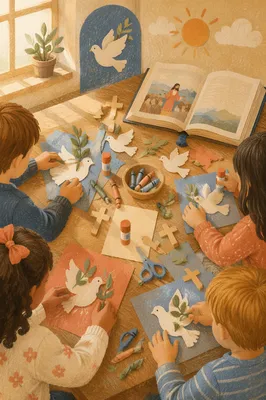 Sunday School Children Crafting Paper Doves