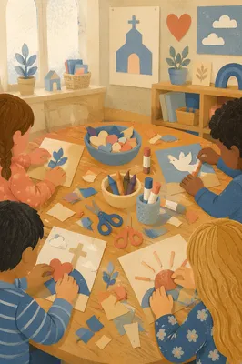 Sunday School Children Craft Time in Classroom
