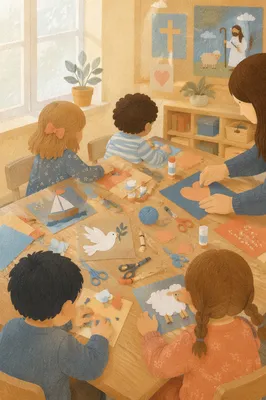 Sunday School Children Craft Table Scene