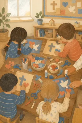 Sunday School Children Craft Table Scene