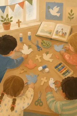 Sunday School Children Crafting Paper Doves
