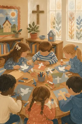 Sunday School Children Making Faith Crafts