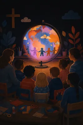 Sunday School Children Watching Glowing Craft Globe