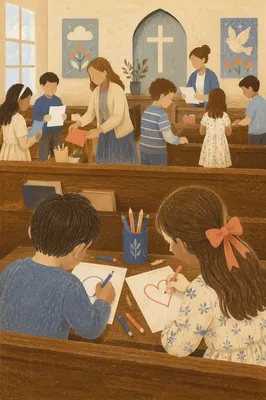 Sunday School Children Craft Time in Church