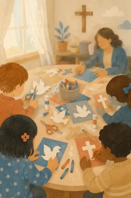 Sunday School Children Crafting Paper Doves