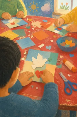 Sunday School Children Crafting Dove Cutouts
