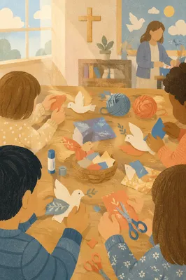 Sunday School Children Making Paper Doves