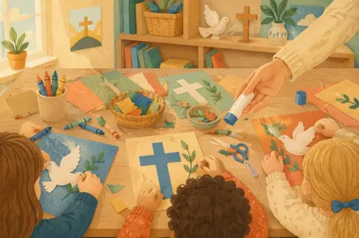 Sunday School Children Making Dove Crafts