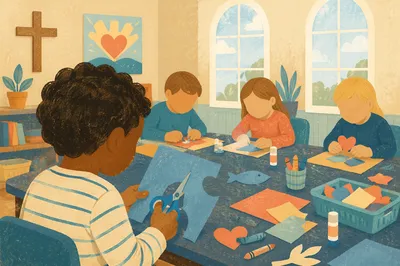 Children Crafting in Sunday School Classroom