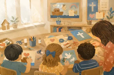 Sunday School Children Craft Table Scene