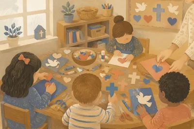 Sunday School Children Craft Table Scene