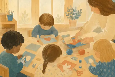 Sunday School Children Craft Table Scene