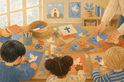 Sunday School Children Crafting in Church Classroom