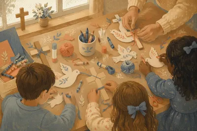 Sunday School Children Crafting Paper Doves