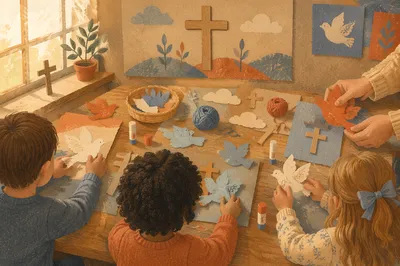 Sunday School Children Crafting Paper Doves