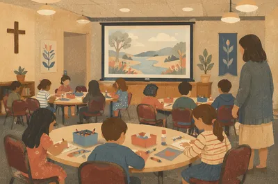 Sunday School Craft Time in Church Classroom