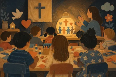 Sunday School Children Craft Time in Church