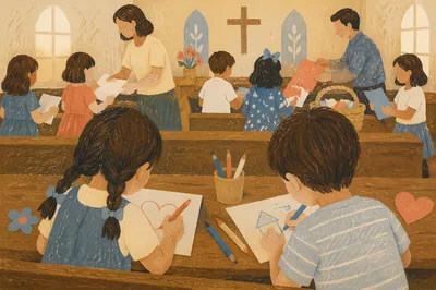 Sunday School Children Craft Time in Church