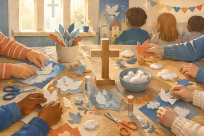 Sunday School Dove Craft Around Wooden Cross