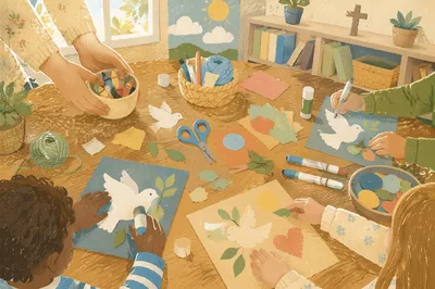 Sunday School Craft Table With Children’s Hands