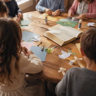 Sunday School Children Crafting Paper Doves
