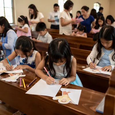 Sunday School Children Making Paper Crafts