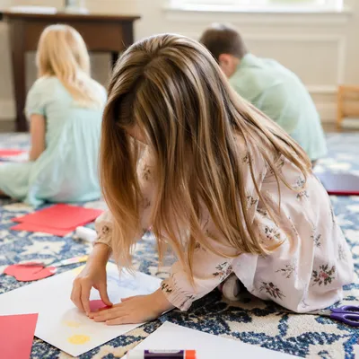 Sunday School Children Crafting in Church Classroom