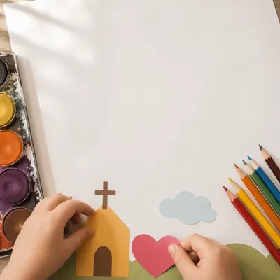 Sunday School Craft Table with Children Hands