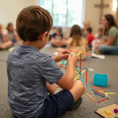 Sunday School Children Building Colorful Crafts