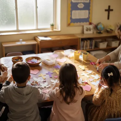 Sunday School Children Creating Faith Crafts