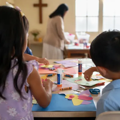 Sunday School Craft Time in Church Classroom