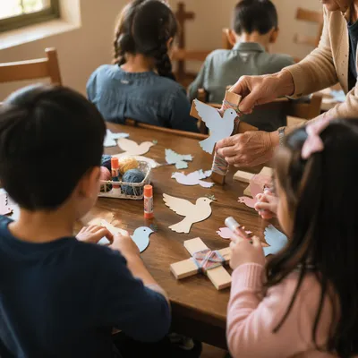 Sunday School Children Crafting Paper Doves
