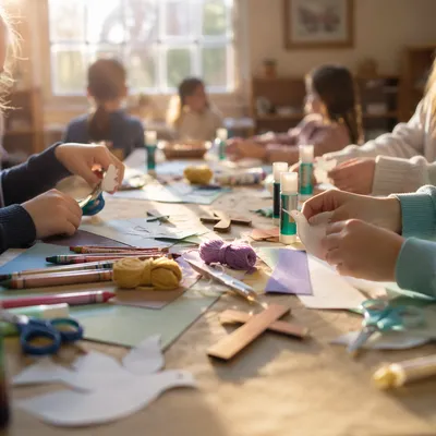 Sunday School Children Crafting Paper Doves