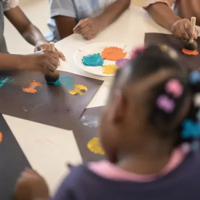 Sunday School Children Craft Table Close-Up