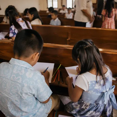 Sunday School Children Craft Time in Church