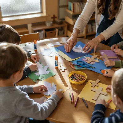 Sunday School Children Creating Peace Dove Crafts