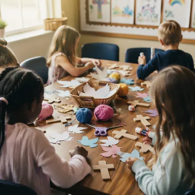 Sunday School Children Crafting Paper Doves