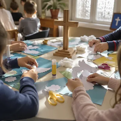 Sunday School Children Crafting Paper Doves