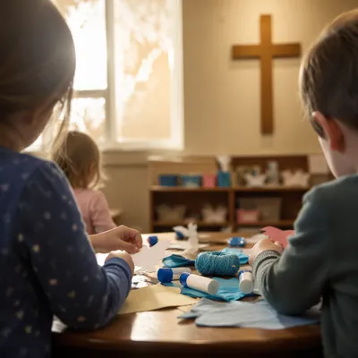 Sunday School Children Crafting Paper Doves