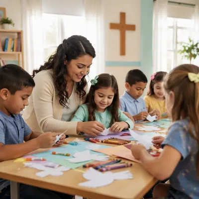 Children Making Paper Doves in Classroom